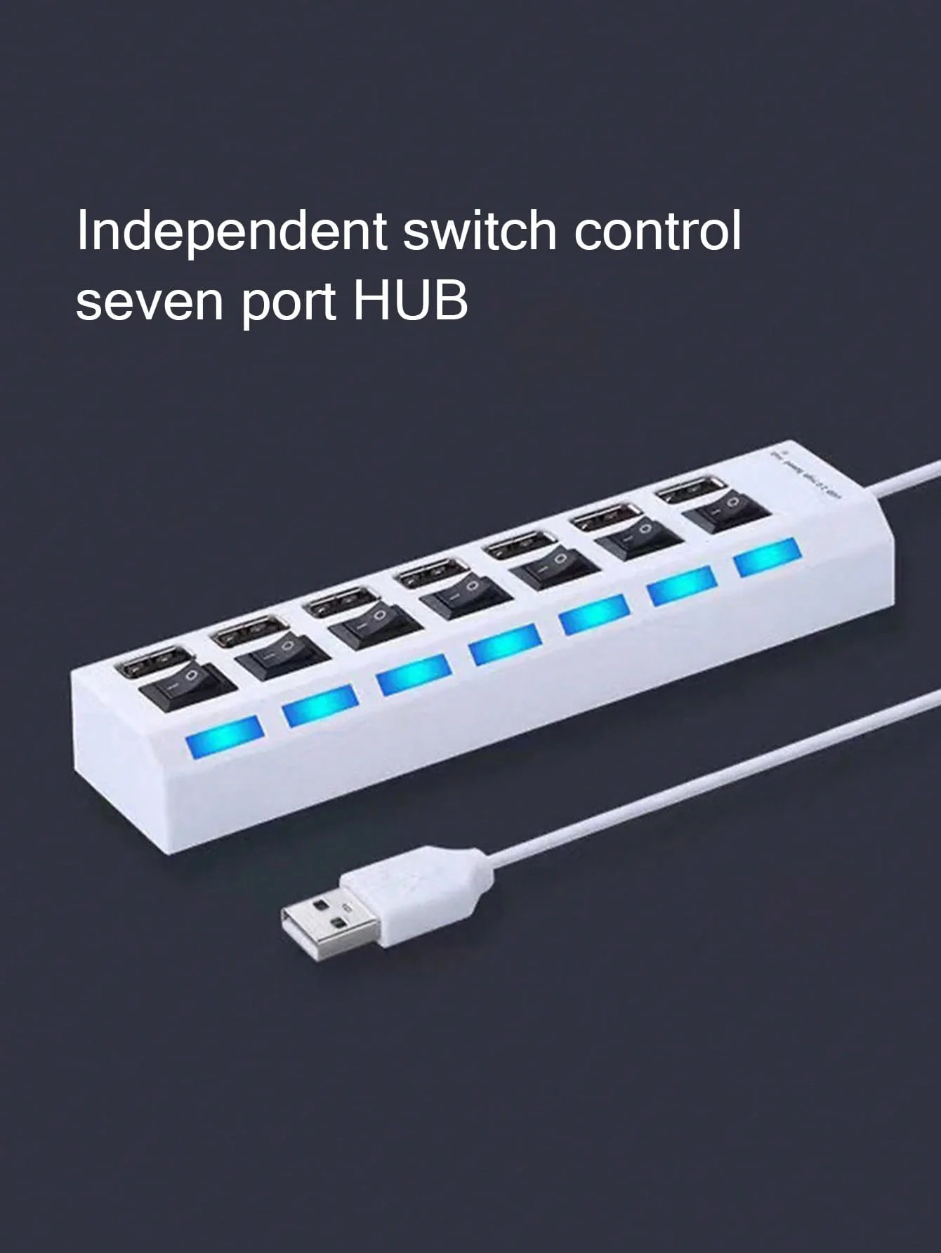 1 Abs Material 7-Port Independent Switch USB Hub Compatible with Computers, Mobile Phones, Cameras, and Other USB Digital Devices