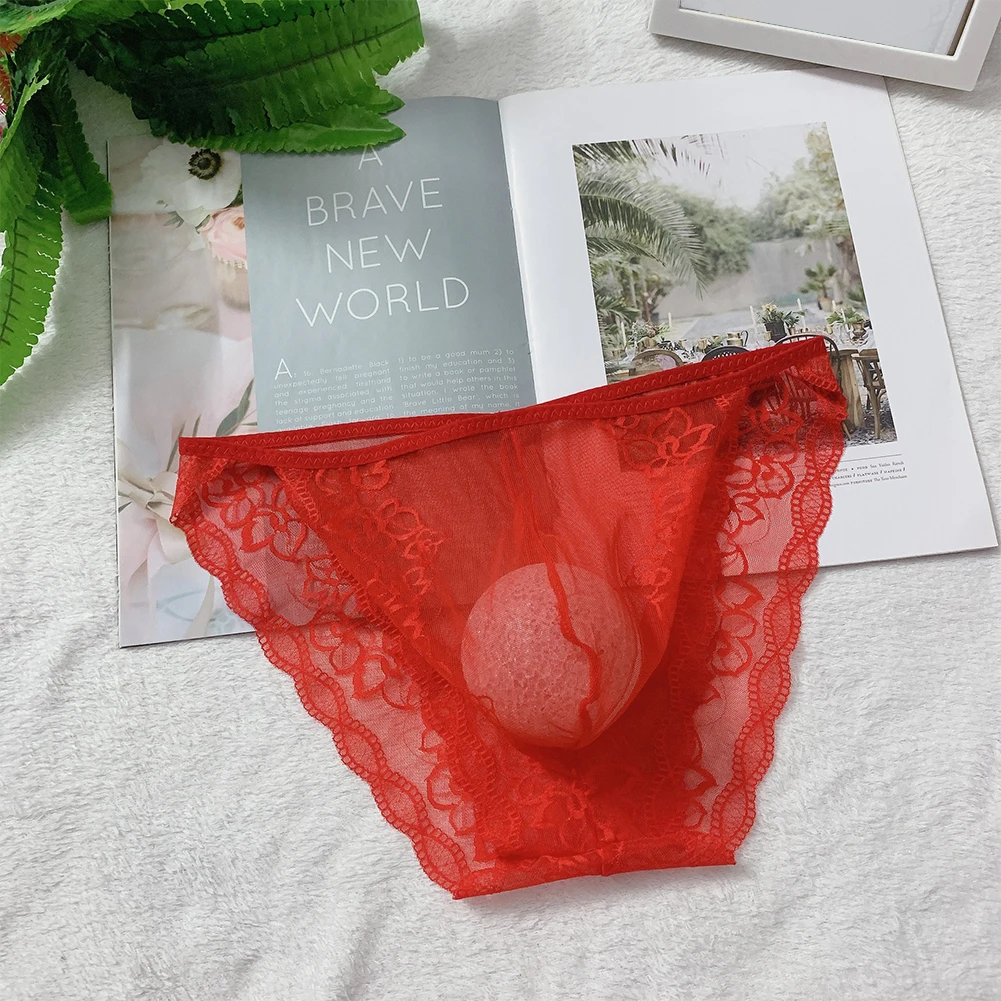 Breathable Fabric Men Lace Briefs Daily Life Party Wear Blue Briefs All Seasons Comfortable Wear Elastic Waistband