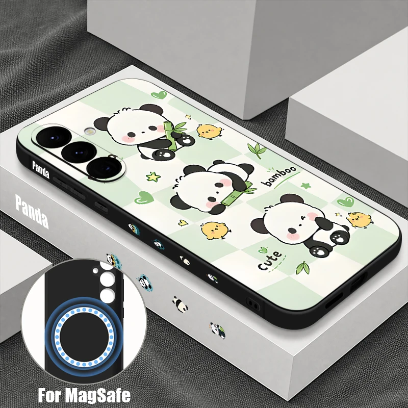 Cute Panda Printed Lanyard Phone Case For Samsung Galaxy S26 S25 S24 S23 Ultra Plus S25 S24 S23 FE S22 Magnetic Soft TPU Cover