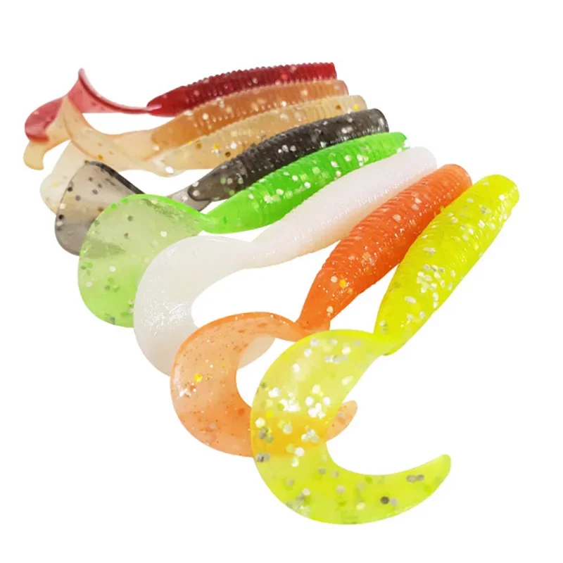 40 stücke Lockige Würmer Weichen Köder 70mm 3,1g Jig Wobbler Angeln Locken Silikon Künstliche Realistische Köder Karpfen Bass lockt Pesca Tackle – Detail 5