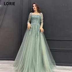 LORIE Mint Green Tulle Evening Dresses Charming Lace Appliques Party Dress 2023 A-line Cap Sleeves Formal Occasion Prom Gowns