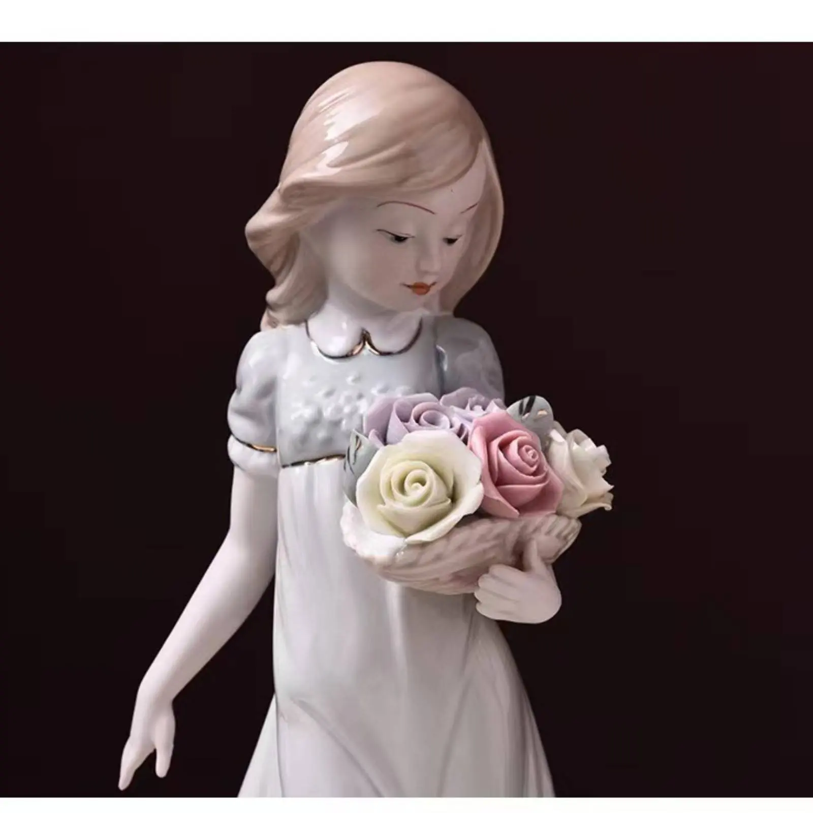 Violin Girl Statue Great Gift Violin Girl Figurine Ceramic Musician Statue Easy to Clean Porcelain Music Sculpture Stable Base