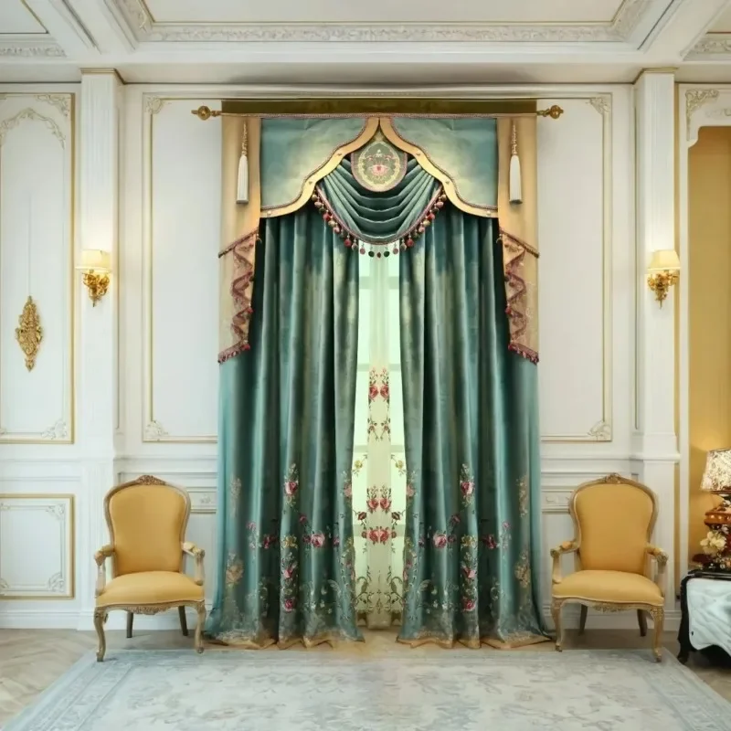 

New Floral European Blackout Customized Velvet Embroidered Curtains for Living Dining Room Bedroom Balcony Curtains Finished