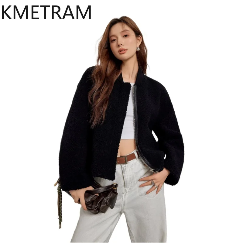 

Natural Merino Wool Sheepskin Double Faced Fur Jacket Women Fashion Black Short Real Fur Coat Winter Woman Clothing 2025 abrigos