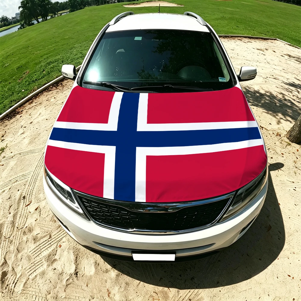 130x160cm Norway Flag Car Hood Cover, Elastic Windproof Patriotic Bonnet Banner Cheer for the competition