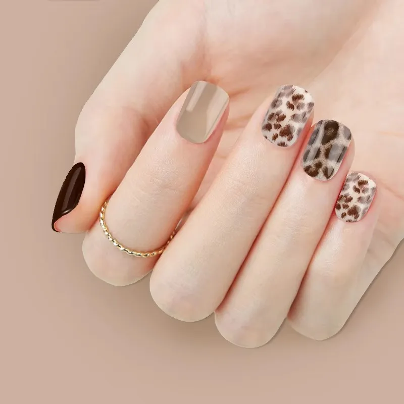 

Autumn/Winter All-match Pre Glue Eco-friendly ABS Artificial Nail Tips High Quality Leopard Print Finger Use 60+ Shapes False