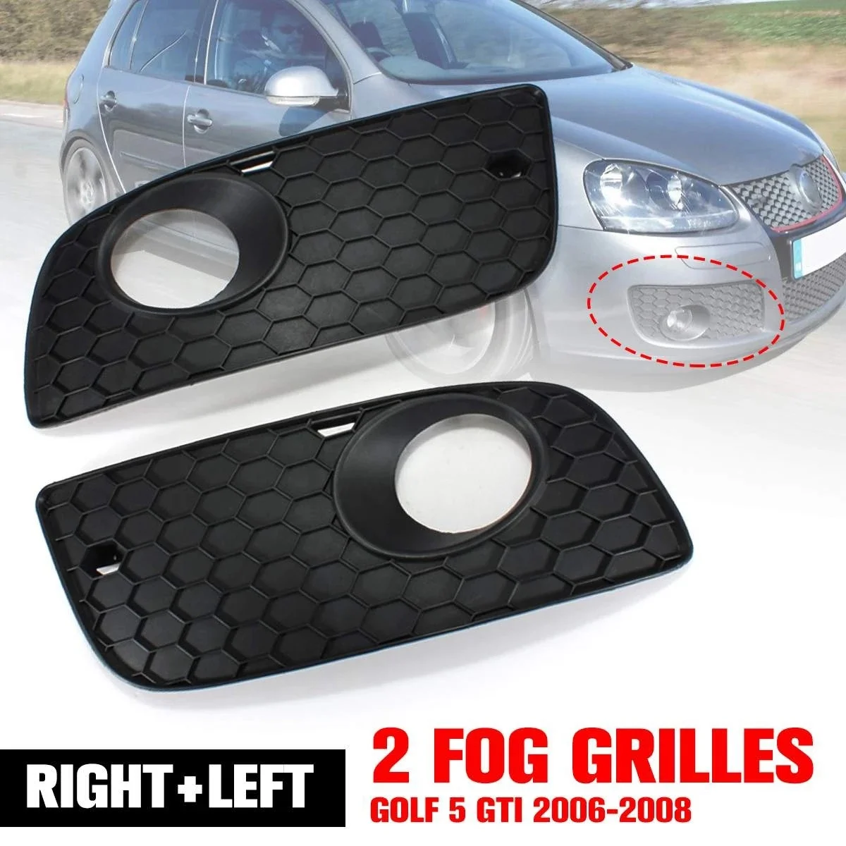 Front Left + Right Bumper Lower Grill Fog Light Grille Cover for Mk5 Golf 2006-2008