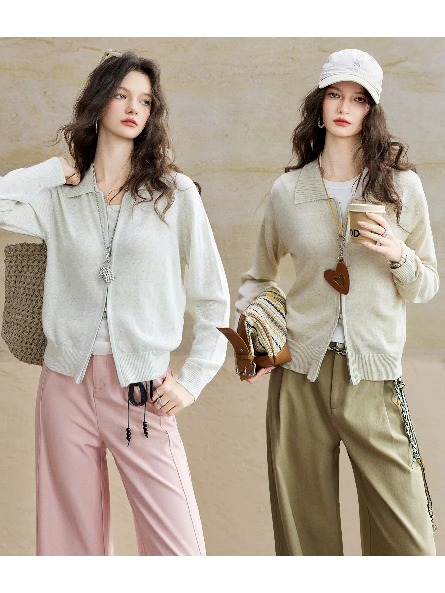 

Simple Knitted Zipper Neck Open Cardigan Thin Spring Top Soft Wool Blend Long Sleeve Regular Fit Casual Women's Knitwear