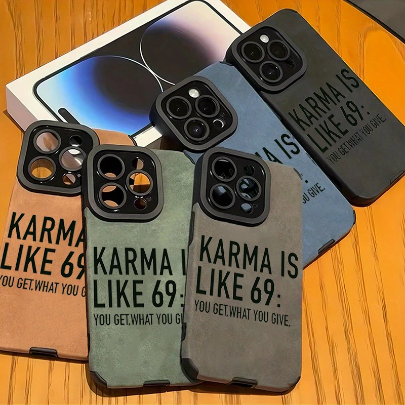 Karma Is Like 69 Slogan Phone Case For iPhone 17 16 15 14 13 12 11 Pro Max Air XR X XS 7 8 Plus SE 2022 Faux Leather Soft Cover - view 6