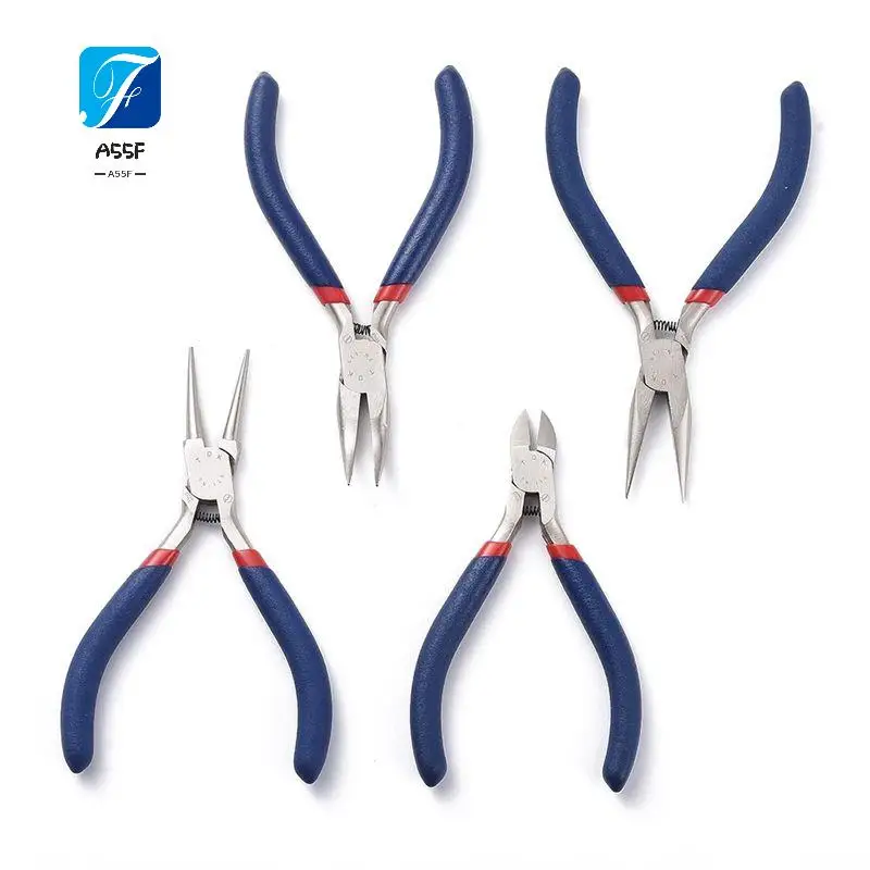 

A55F-Jewelry Pliers Sets Carbon Steel Side Cutting Round/Bent/Long Chain Nose Pliers DIY Making Jewelry Tool