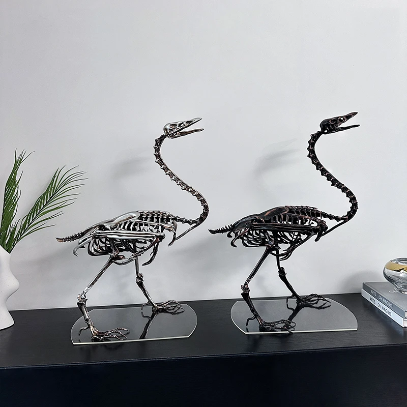 Neoclassical light luxury simulation dinosaur skeleton model decoration home model room metal bird skeleton soft decoration