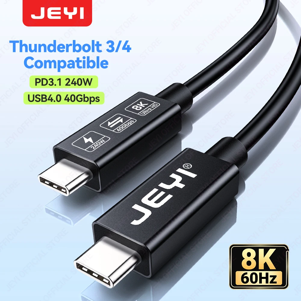 JEYI Thunderbolt 4 Cable USB4.0 40Gbps Coaxial Wire With PD3.1 240W Charging 8K Display/Dual 4K, Compatible with Thunderbolt 3/4