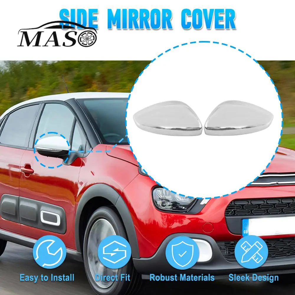 Chrome Rearview Mirror Cover Side Mirror Caps for Peugeot 208 2012-2018 Citroen C3 C4 Cactus 2018-2020