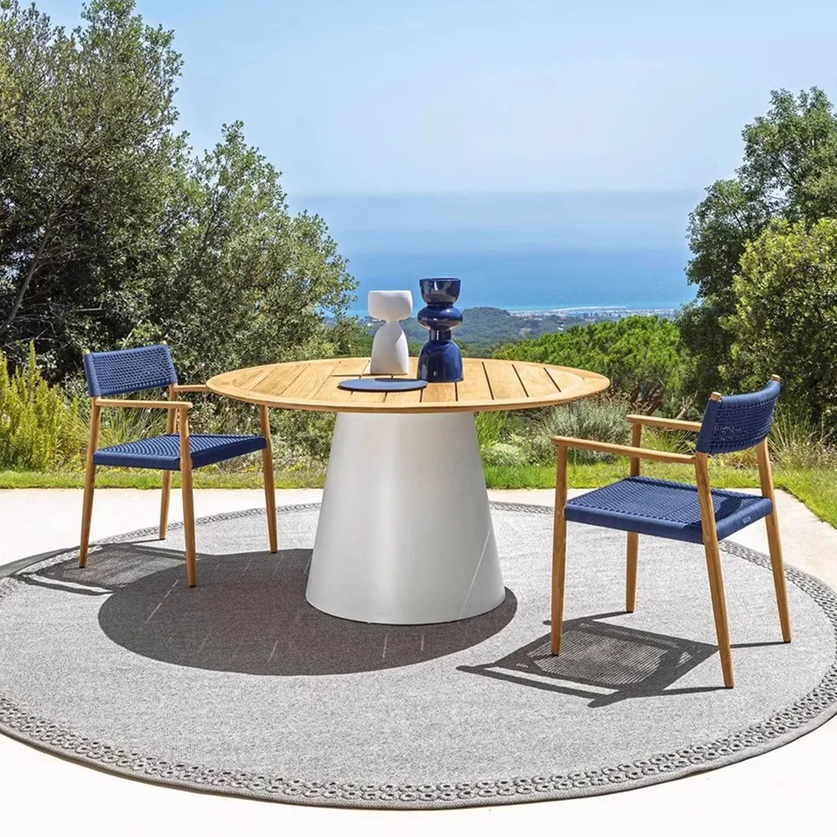 

Outdoor solid wood table and chair patio garden rattan chair combination
