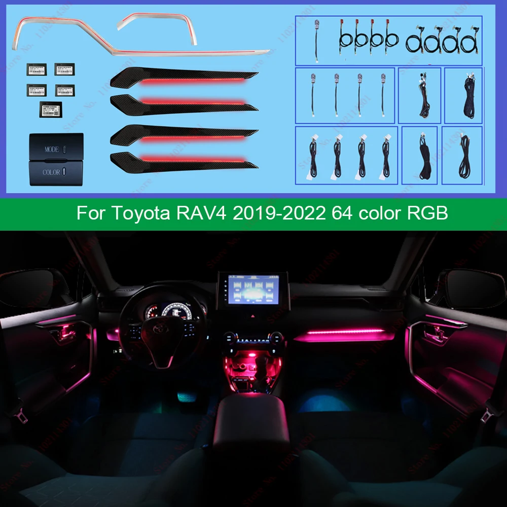 

Carbon Fiber Look Ambient Light For Toyota RAV4 2020 2021 2022 LED Atmosphere Lamp Door Co-pilot illuminated Strip Footwell Lamp