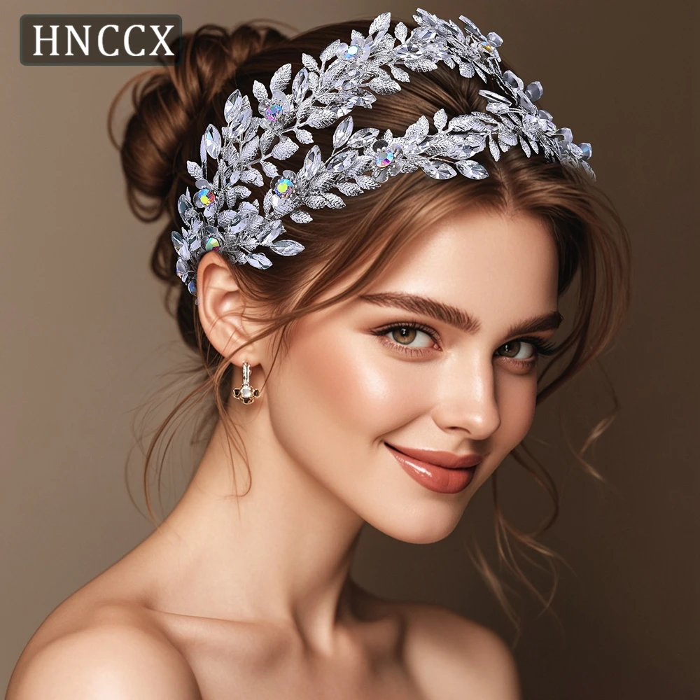 Hnccx-女性用ダブルレイヤーメタルヘアフープ,ブライダルヘッドバンド,花嫁のヘアアクセサリー,カラフルなラインストーンヘッドドレス,パーティー,cp664