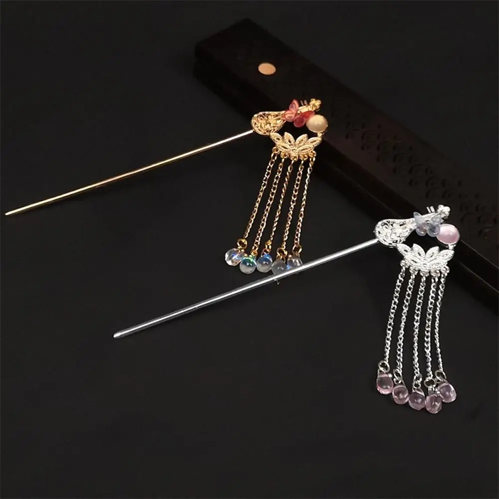 Simulated Pearl Hanfu Ornament Girls Gifts Tassel Flower Leaf Girl Hairpin Women Hair Stick Hair Fork Chinese Style Hair Clasp