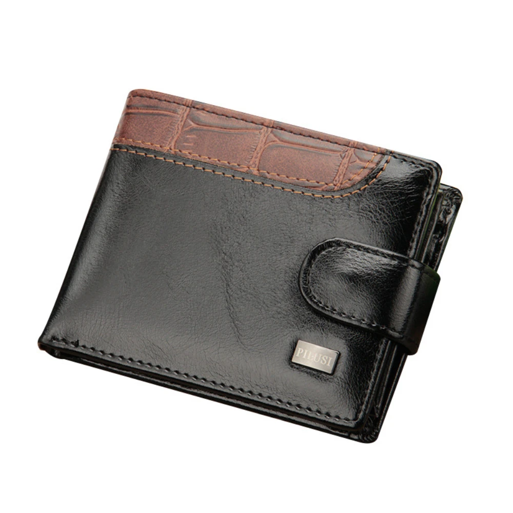 

Patchwork Leather Men Wallets Short Male Purse with Coin Pocket Card Holder Brand Trifold Wallet Men Clutch Money Bag 2024 New