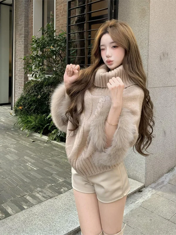 

Loose Fit Knitted oulder Bore Hole Sweater Women's Winter Lazy Sle Exposure oulder Knitwear Chic Top for Autumn Winter