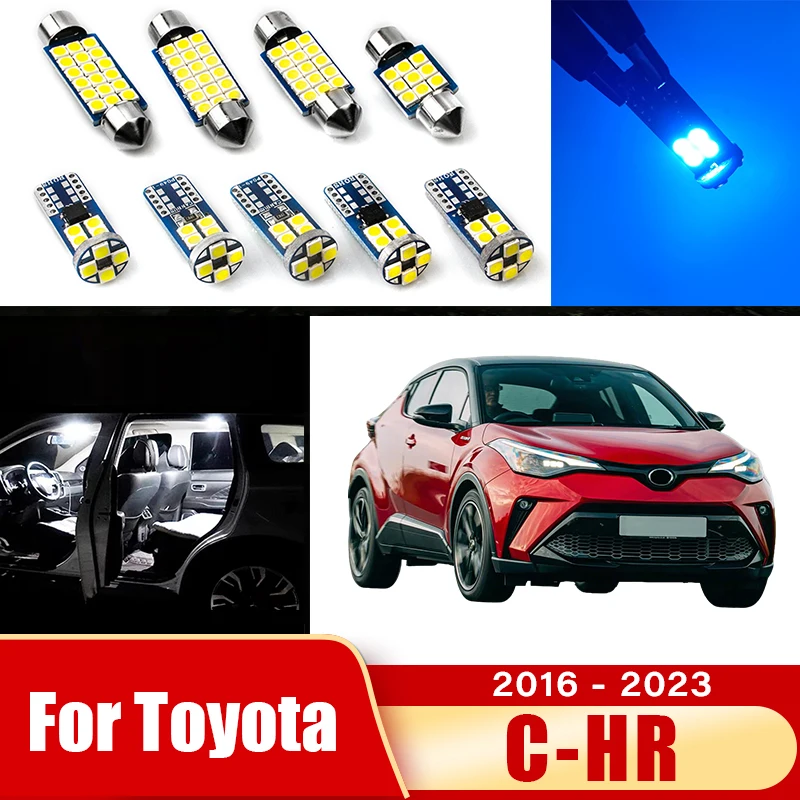 

11 шт. автомобильных светодиодных ламп для Toyota C-HR CHR 2016-2023, внутренние светильники, подсветка номерного знака, аксессуары