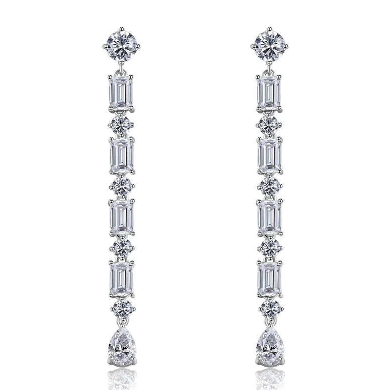 2024 new S925 pure silver high carbon diamond tassel water droplet earrings for women's fashion long earrings hot selling