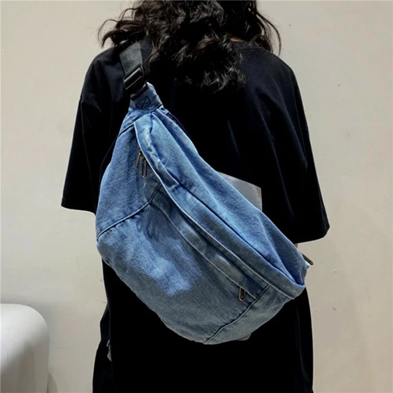 Unisex Crossbody Bag Shoulder Bag Girls New Denim for Women 2024 Large Capacity Messenger Bag  Hip Hop Belt Bag