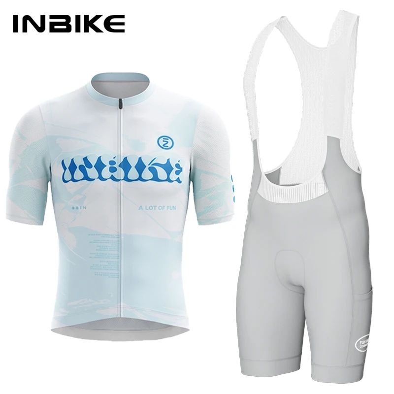 INBIKE Herren-Radsport-Set: Sommer-Schnelltrocknende Kurzarm-Trikots und Trägerhosen für Rennrad und MTB, Fahrradbekleidung mit Taschen