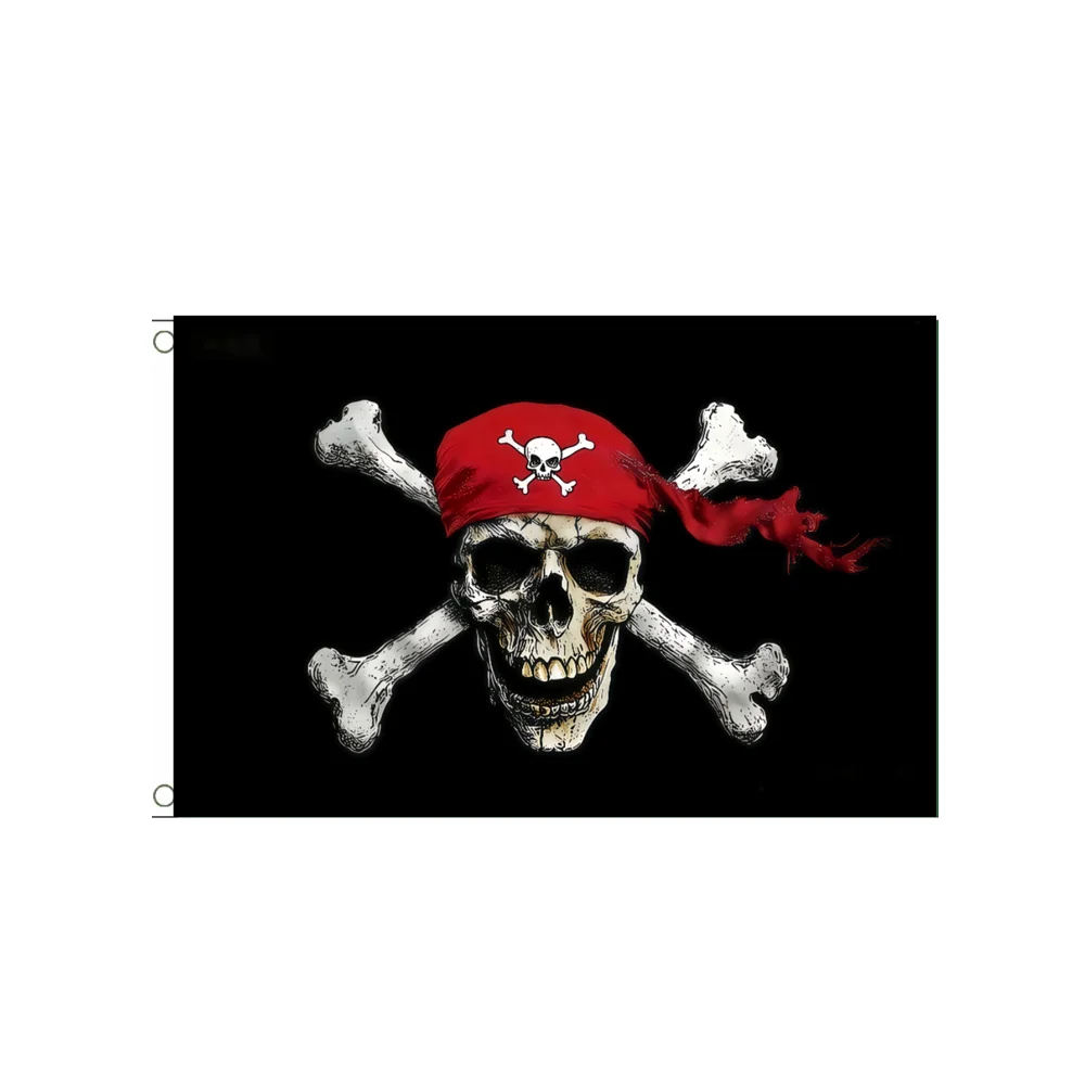 2x3ft 3x5ft Jolly Roger Pirate Flag Red Bandana Skull Crossbones Banner Polyester Wall Hanging For Man Cave Home Wall Decoration