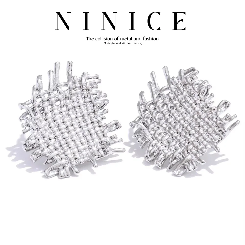 

NiNice 2025 Stainless Steel Metal Braided Mesh Stud Earrings Stylish Unique Design Non Tarnish Jewelry Gift