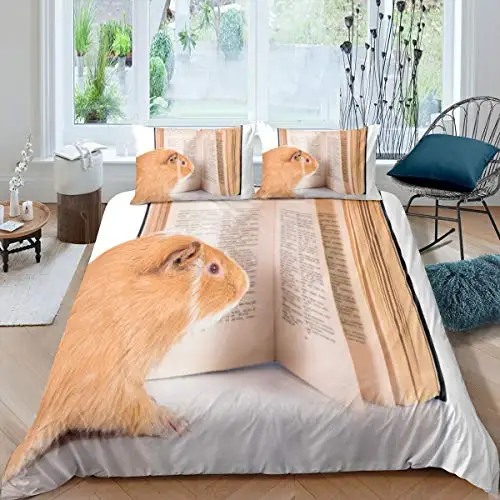 Guinea Pig Bedding Set Cute Cavy Pattern Duvet Cover for Boys Girls 3D Lovely Pet Comforter Cover Animal Theme 3Pcs Full Size