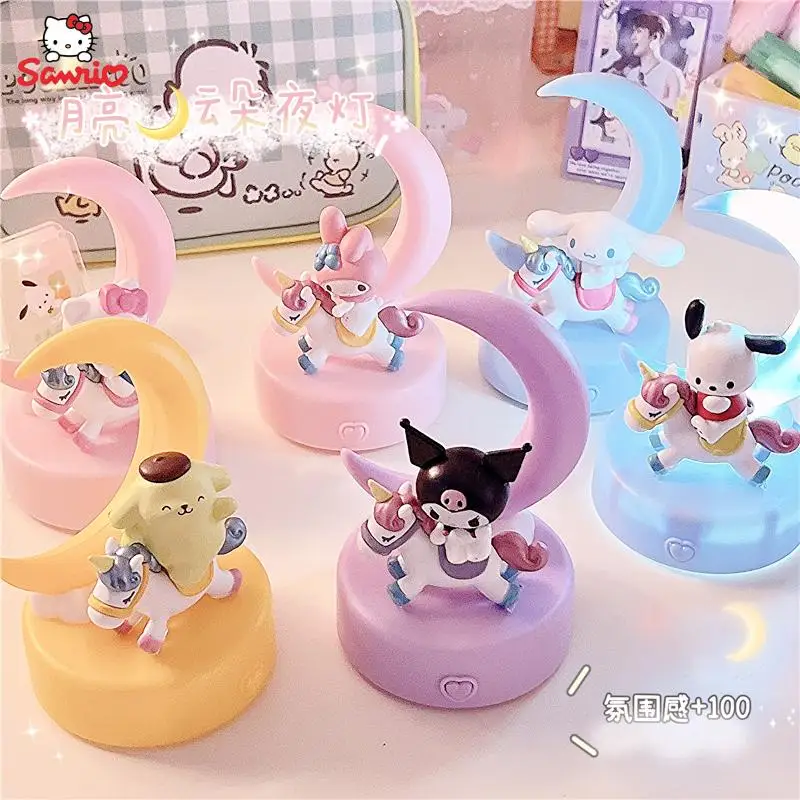 Kawaii sanrio acessórios dos desenhos animados lâmpada de mesa kuromi cinnamoroll mymelody bonito mesa luz da noite brinquedo quarto decoração presente aniversário