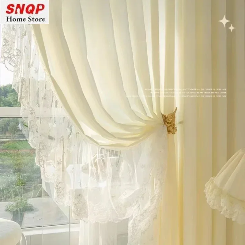 French Lace Flower White Tulle Sheer Curtains For Living Room Bedroom Dining Window Decor Wedding Luxury Blackout Custom Size