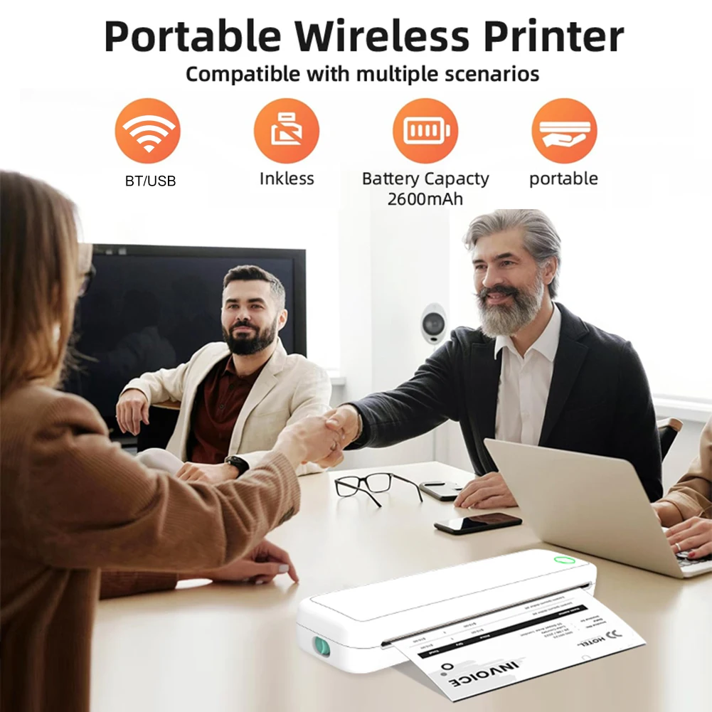 A4 Portable Thermal Printer Inkless Bluetooth A4 Mobile Travel Printer Label Maker with Printing Paper Document Printer Maker