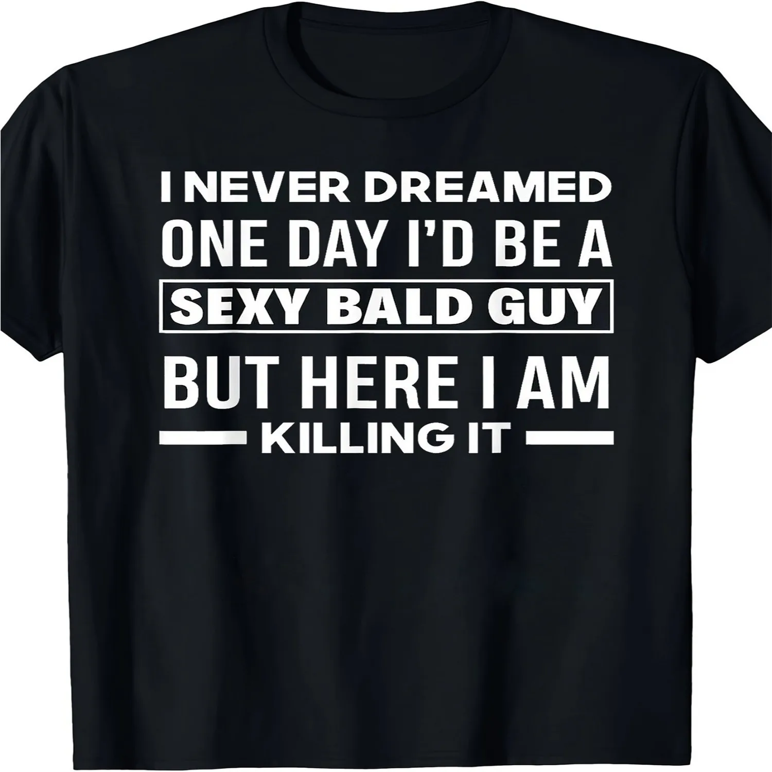 Men'S Funny Bald Head Humor T-Shirt- _I Never Thought I'D Be a Bald Head, But Now I'M Thriving_ Slogan, Black with White Print, Casual Short Sleeve Round Neck Top Suitable for Daily Wear And Gym, Cotton Tee, Gift For Him