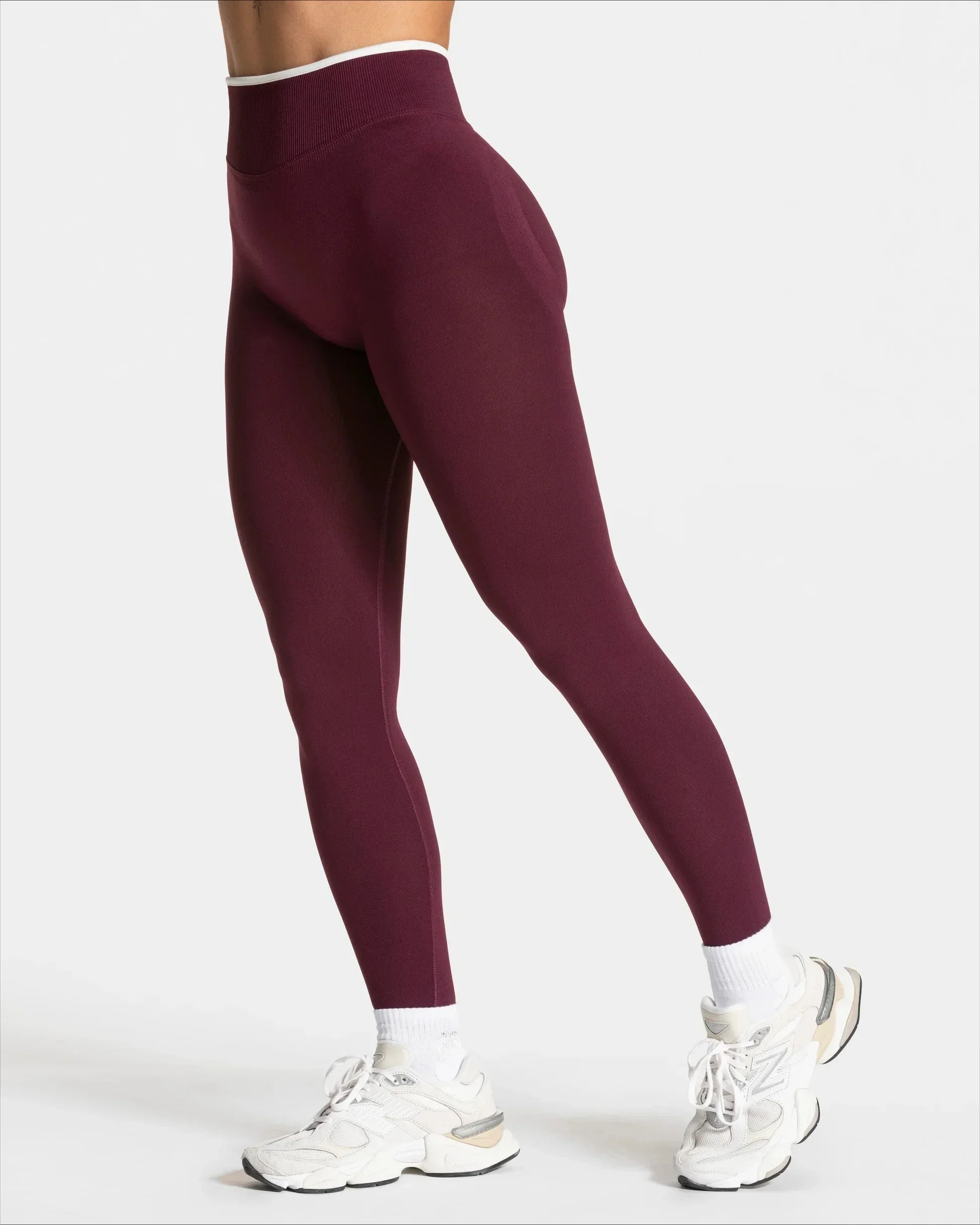 Nahtlose Sport-Leggings für Damen, weißer Rand, Taille, eng, hohe Taille, Hüftheben, Yoga-Hose, Fitnessstudio, Lauftraining, einfarbige Hose – Detail 29
