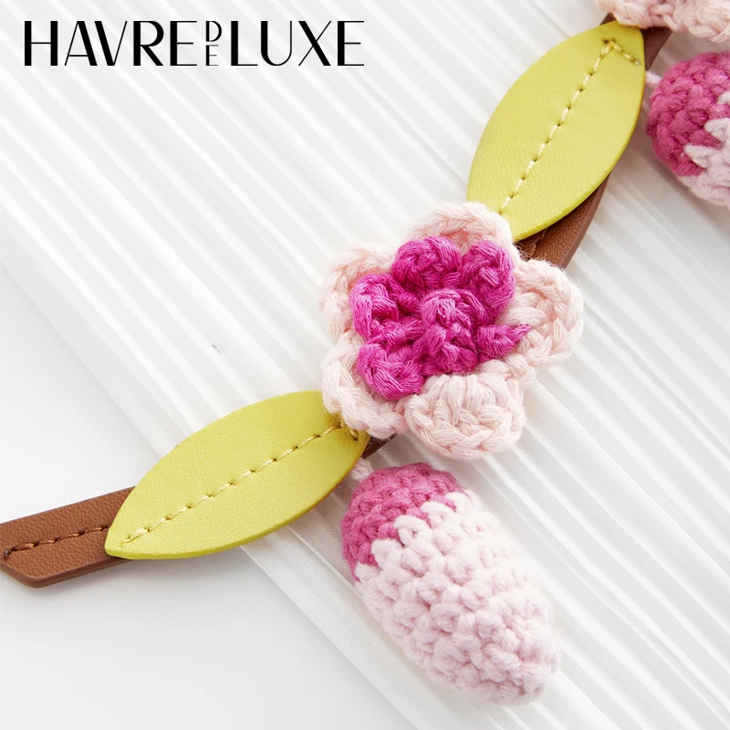 Cherry blossoms bag charm handmade Cowhide woven flower pendant knitted high-end bag accessories