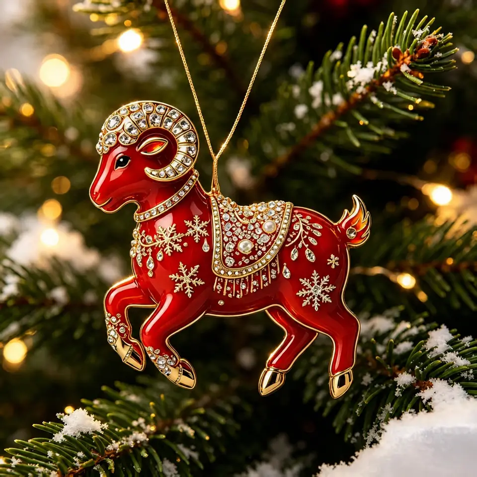  Red 2027 Year Of The Goat Mascot Hanging Ornament Acrylic Rhinestone Pearl Decorative Pendant For Car Home Decoration - 4