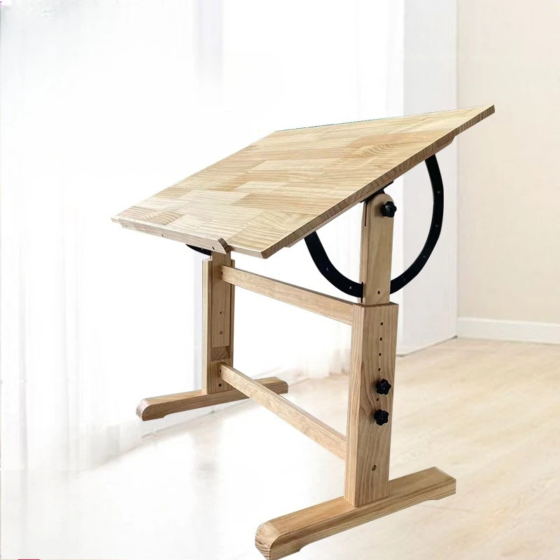 Solid Wood Student Painting Table, Sketching Workbench, Writing Desk, Adjustable Angle Lifting