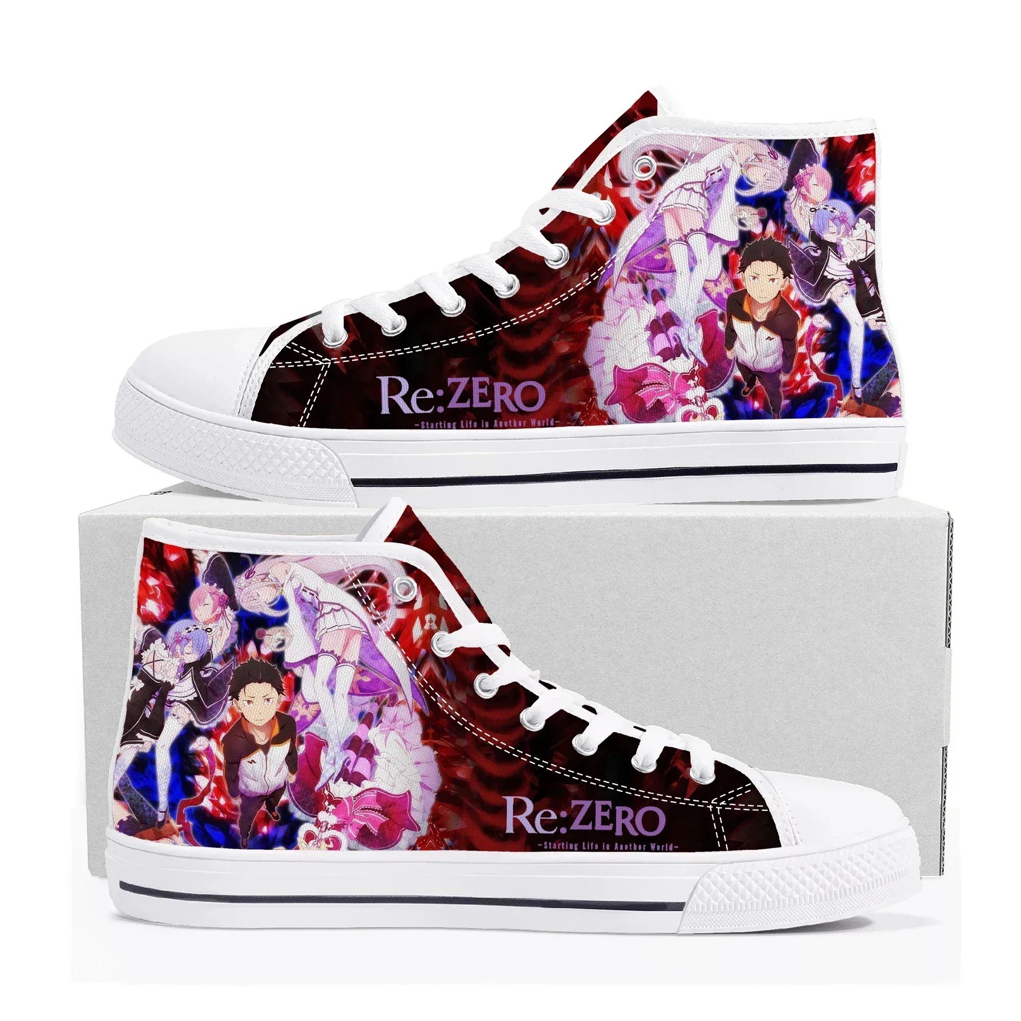 Re:Zero High Top Sneakers Mens Womens Teenager Emilia High Quality Canvas Sneaker Cartoon Comics Manga Couple Customized Shoes