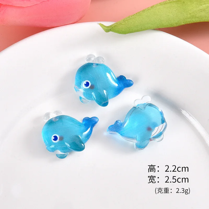 20pcs Resin Cute Blue Dolphin Flatback Cabochon Christmas Applique Ornament Craft DIY Earring Accessory Seahorse Starfish Charm