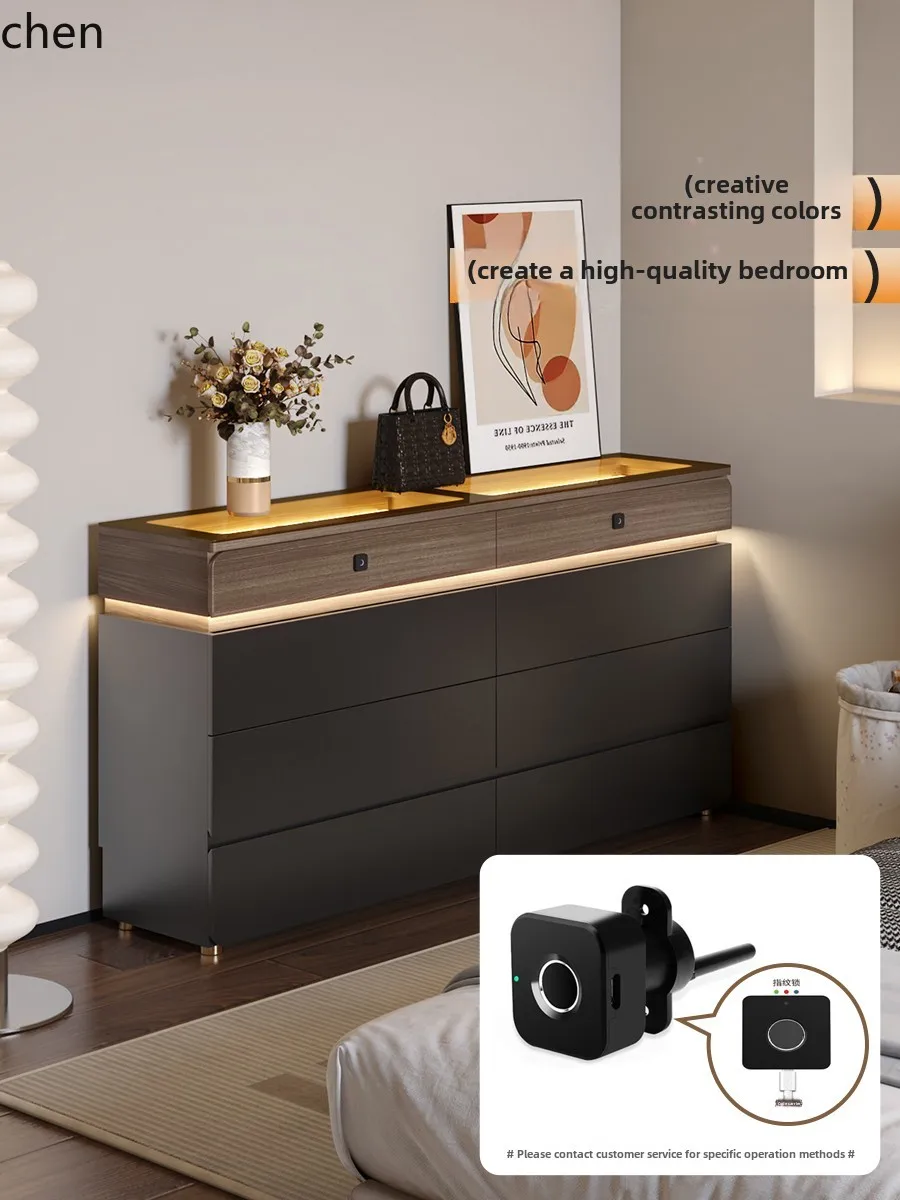 HT bedroom chest cabinet light luxury high-end sense with intelligent fingerprint lock narrow bedside cabinet storage cabinet