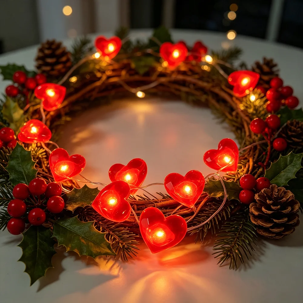 1-4 Sets 20/30 LED Mini Heart Shaped Silver Thread  Light String, Christmas Tree Anniversary Proposal Gift Box Bouquet DIY Decor