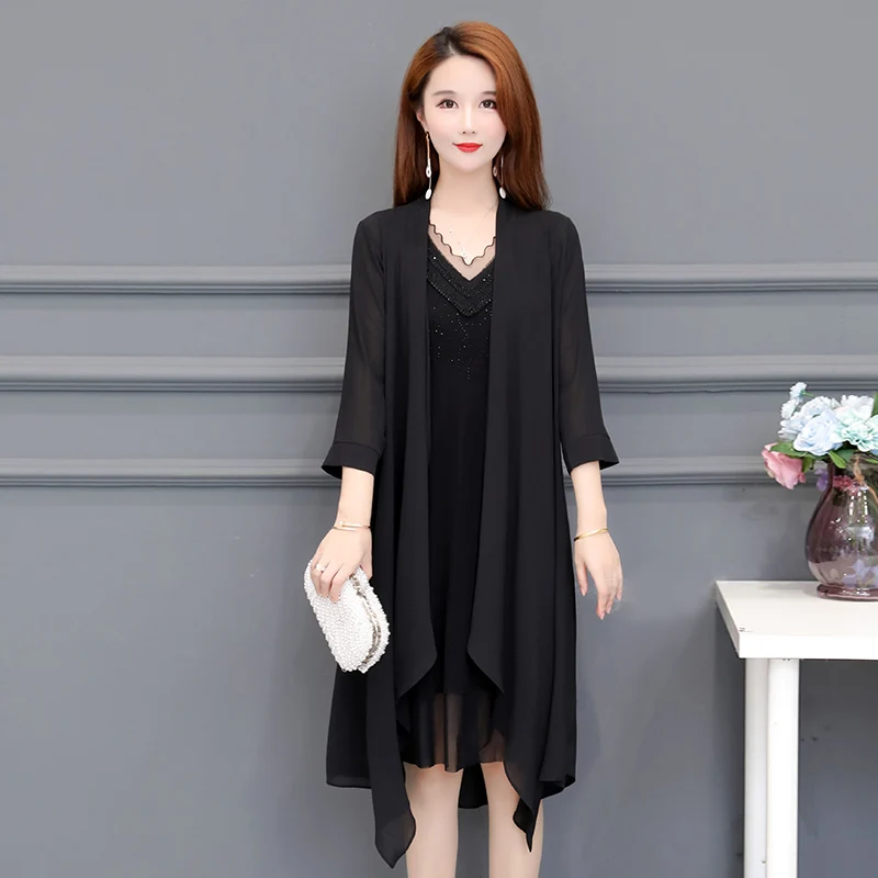 2024 Summer Sun Protection Clothes Women Casual Chiffon Cardigan Coat Large Size Thin Outerwear Mother Solid Long Shawl Shirts