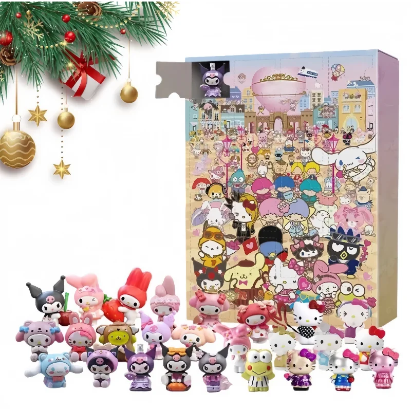 Sanrio Anime Hello Kitty Halloween calendrier de l'avent boîte Figure noël Kawaii mélodie Kuromi Figure modèle d'action cadeaux de vacances