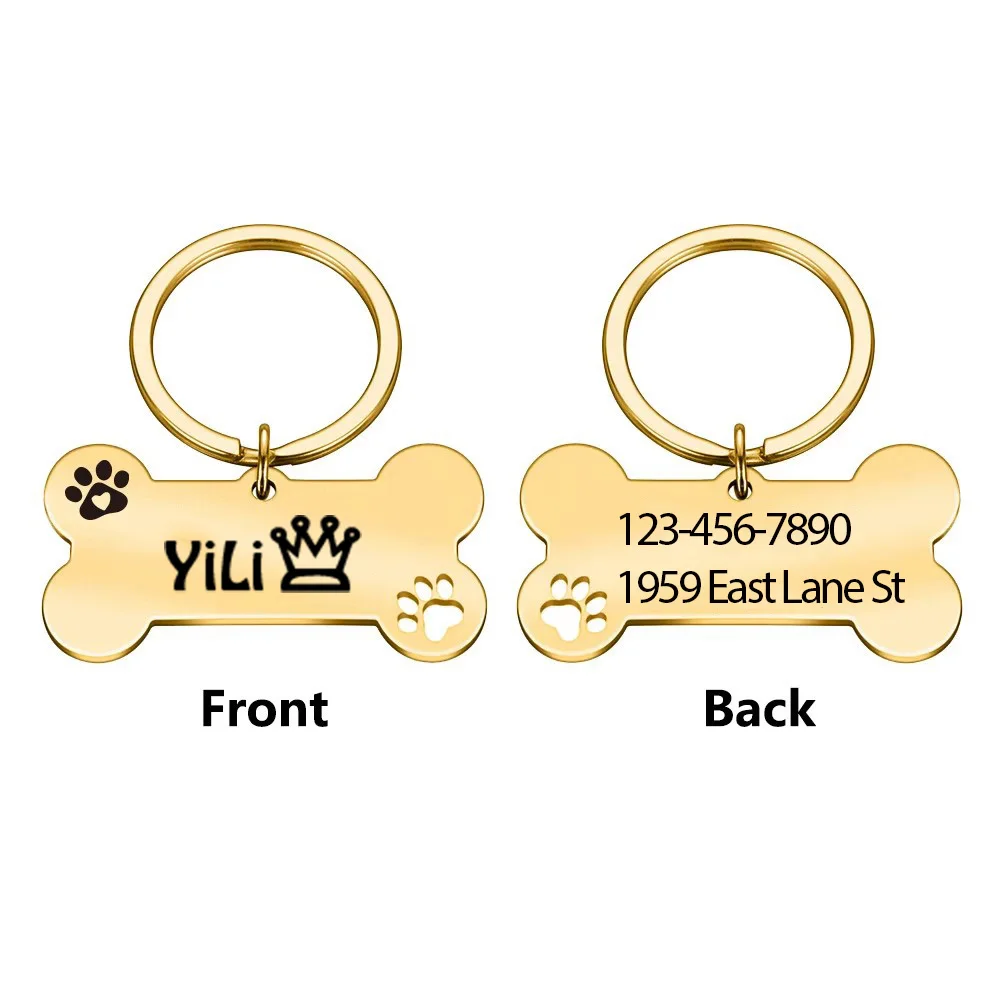 1 pc cool crown Laser Engraving Personalized Text Dog Tag Dog Nameplate Dog Keychain Engraved Pet Necklace Chain  For Pets