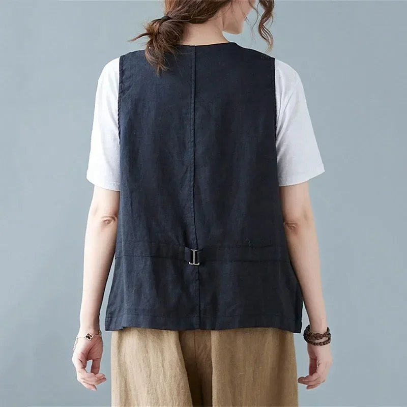 

Sweet Memory Lady Women's Vest Spring Summer Linen Sleeveless Vest Jacket Korean Version Casual Waistcoat Female V382