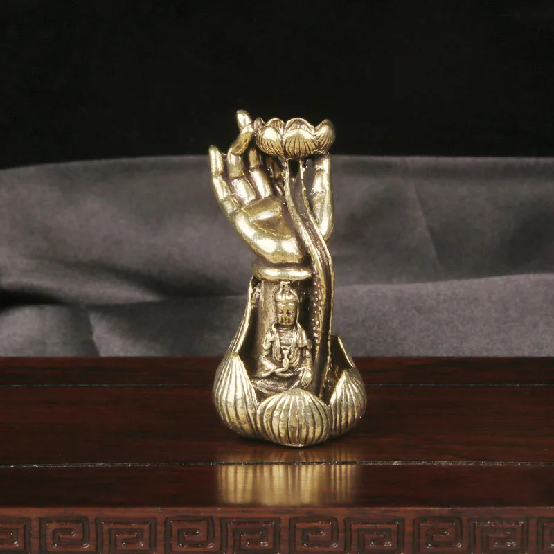 Vintage Brass Guanyin Lotus Buddha Hand Backflow Incense Burner Desktop Decor Zen Copper Craft Tea Pet Antique Collectible Ornam