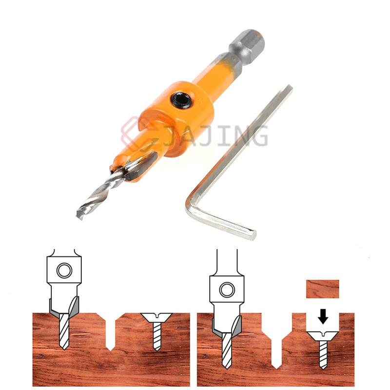 Broca de fregadero contador, 3x8mm, vástago hexagonal de 1/4 \