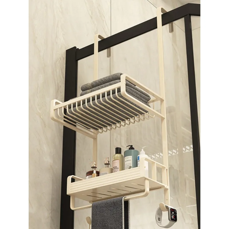 Bathroom Shelf Bath Towel Rack Hanging Basket Toilet Shower Glass Door Hanger Toilet Shelf Toilet Towel Rack