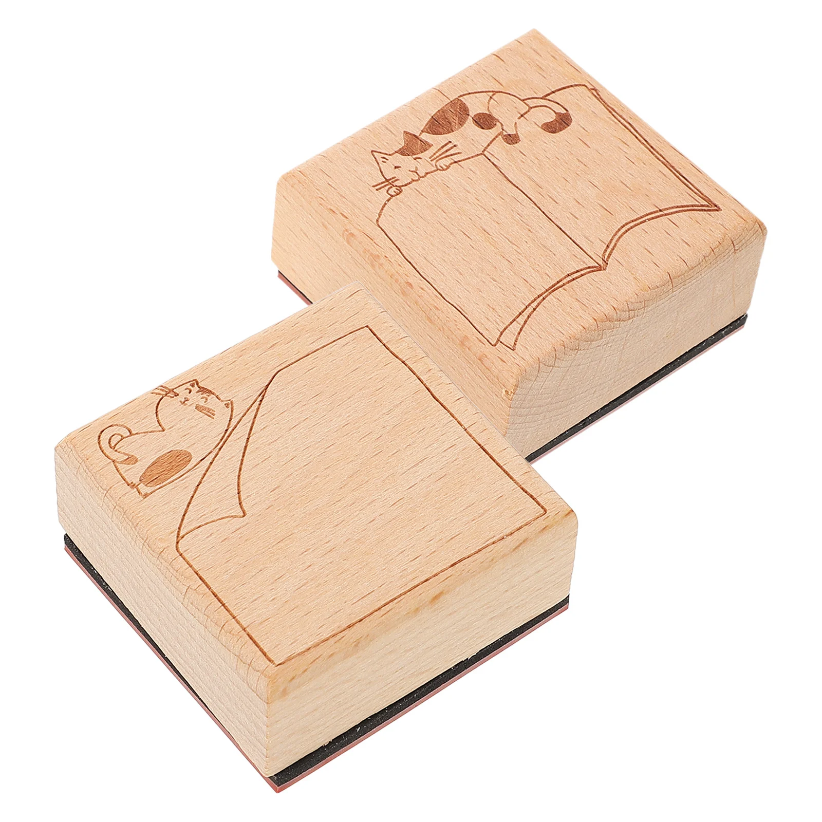 

2Pcs Cat for Scrapbooking Journaling Cute Functional Wooden Retro Designs Notebooks Diaries Essential